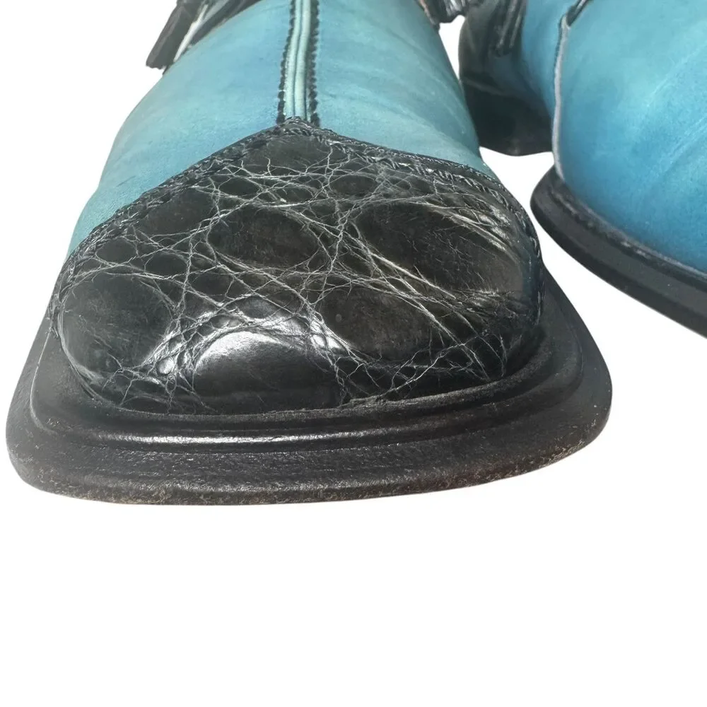 Paolo De Marco By Mezlan Genuine Crocodile Blue Split Square Toe Size 10 Rare